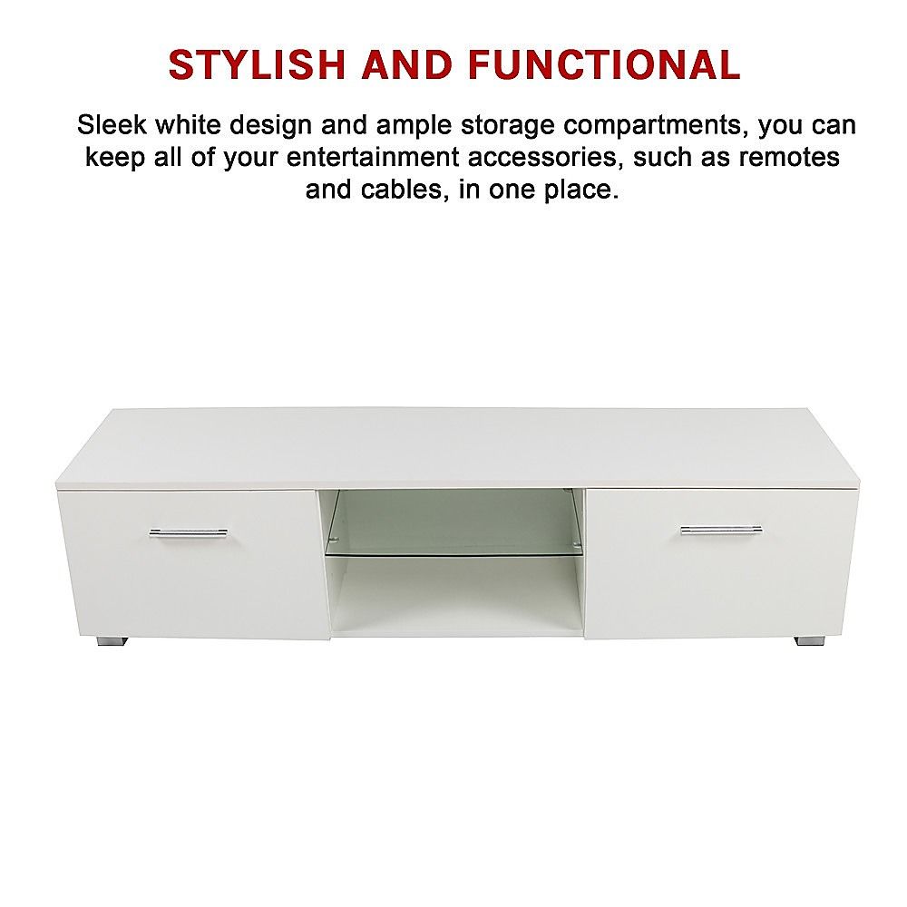 TV Cabinet Entertainment Unit Stand High Gloss Storage Shelf 140cm White-Entertainment Unit-PEROZ Accessories