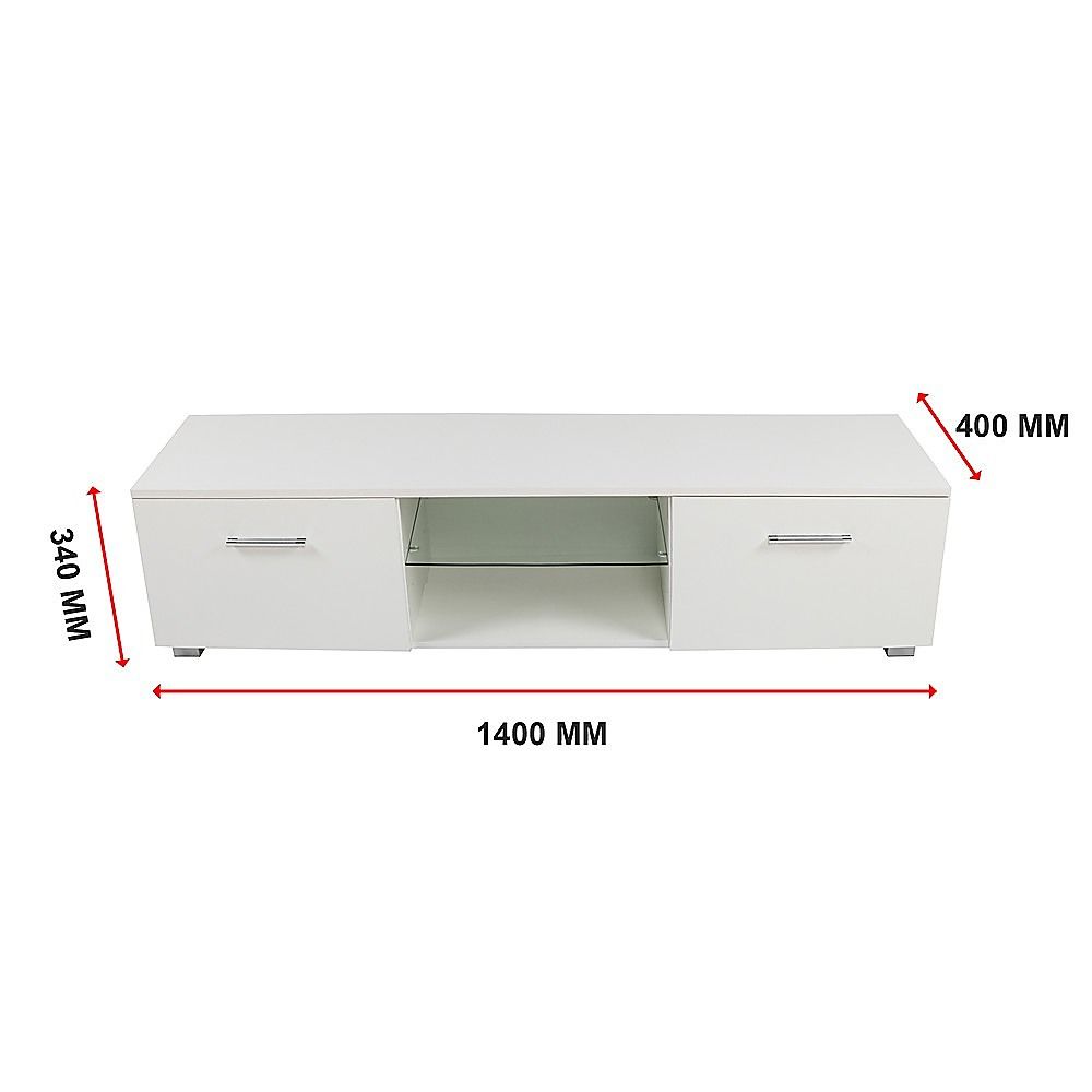 TV Cabinet Entertainment Unit Stand High Gloss Storage Shelf 140cm White-Entertainment Unit-PEROZ Accessories
