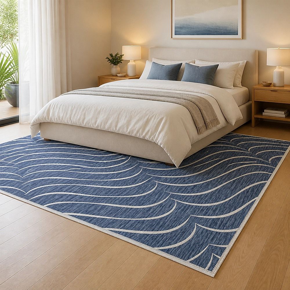 Large Floor Rug – 200x300cm Blue Rug (Waves Style)-Furniture > Office-PEROZ Accessories