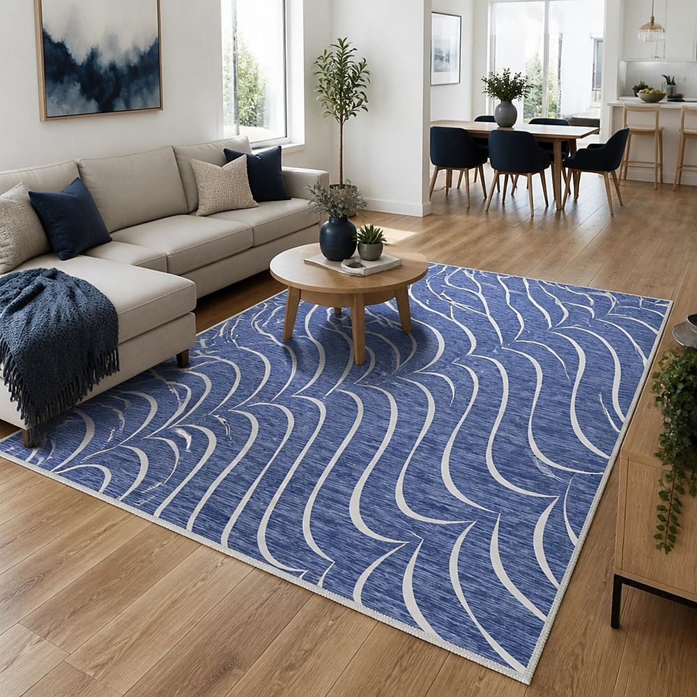Large Floor Rug – 200x300cm Blue Rug (Waves Style)-Furniture > Office-PEROZ Accessories