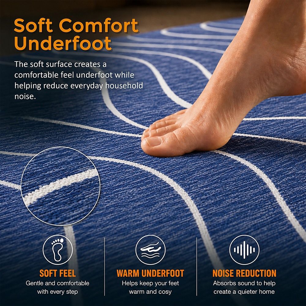 Large Floor Rug – 200x300cm Blue Rug (Waves Style)-Furniture > Office-PEROZ Accessories