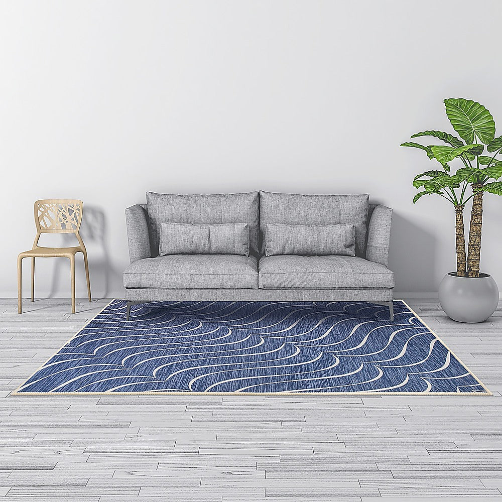 200x300cm Large Floor Blue Wave Lines Rug – Modern Area Carpet for Bedroom, Living Room, Lounge or Home Décor Mat-Furniture > Office-PEROZ Accessories