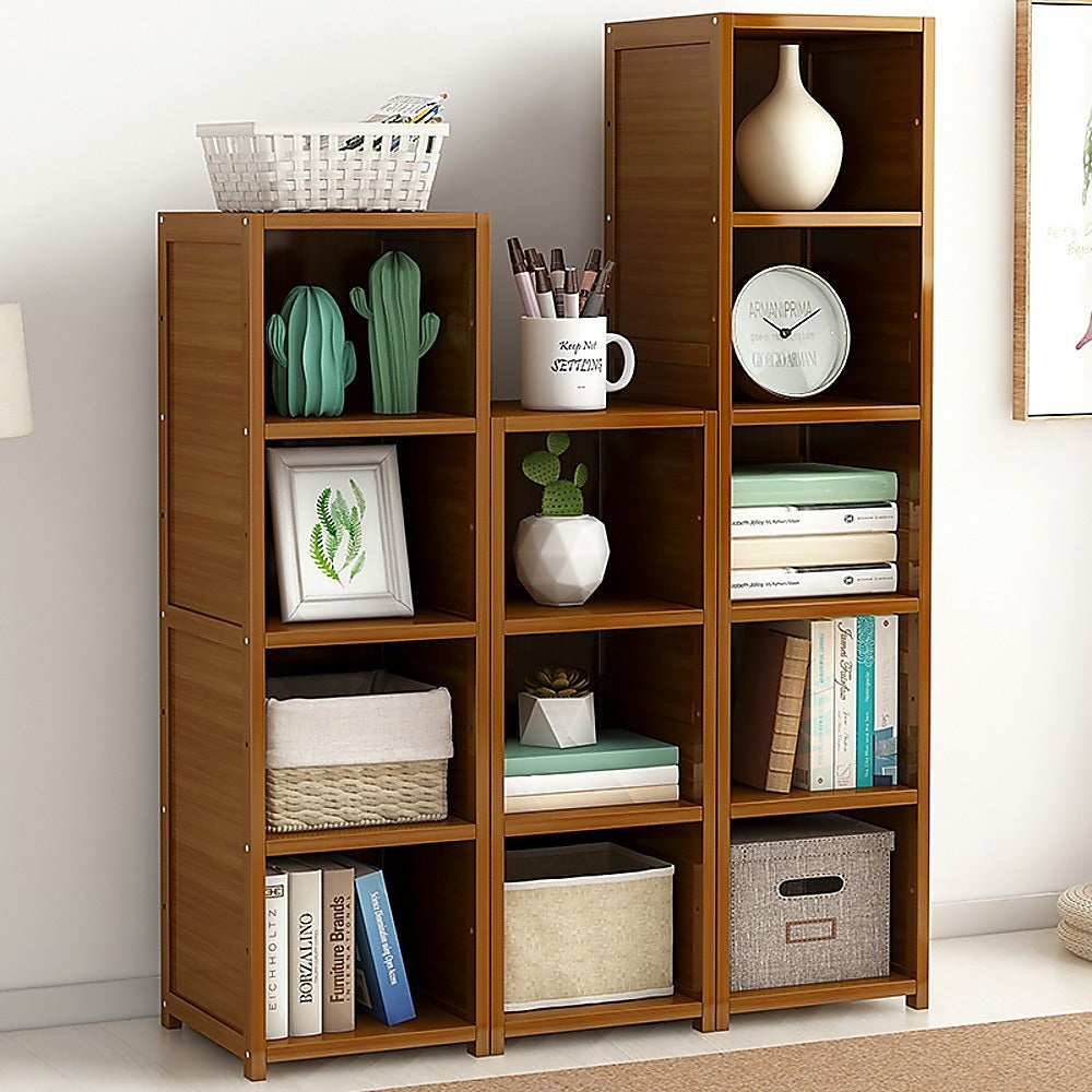 Bamboo Adjustable Shelf Bookcase Display Storage Rack Stand Livingroom Bedroom Set-Bookcases & Shelves-PEROZ Accessories