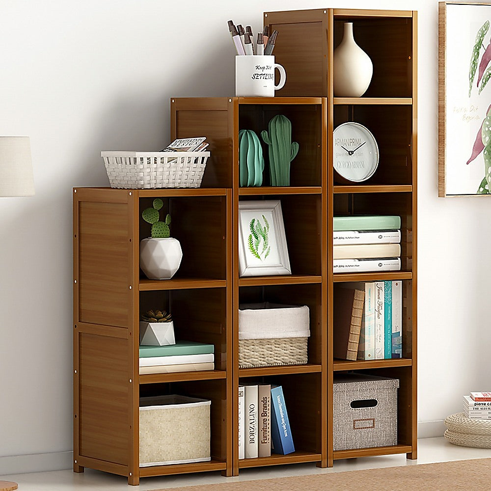 Bamboo Adjustable Shelf Bookcase Display Storage Rack Stand Livingroom Bedroom Set-Bookcases & Shelves-PEROZ Accessories
