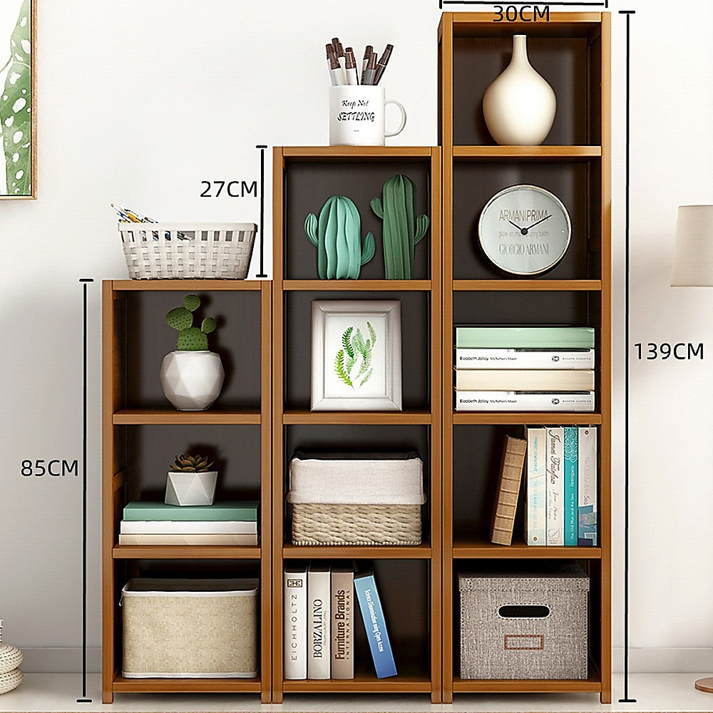 Bamboo Adjustable Shelf Bookcase Display Storage Rack Stand Livingroom Bedroom Set-Bookcases & Shelves-PEROZ Accessories