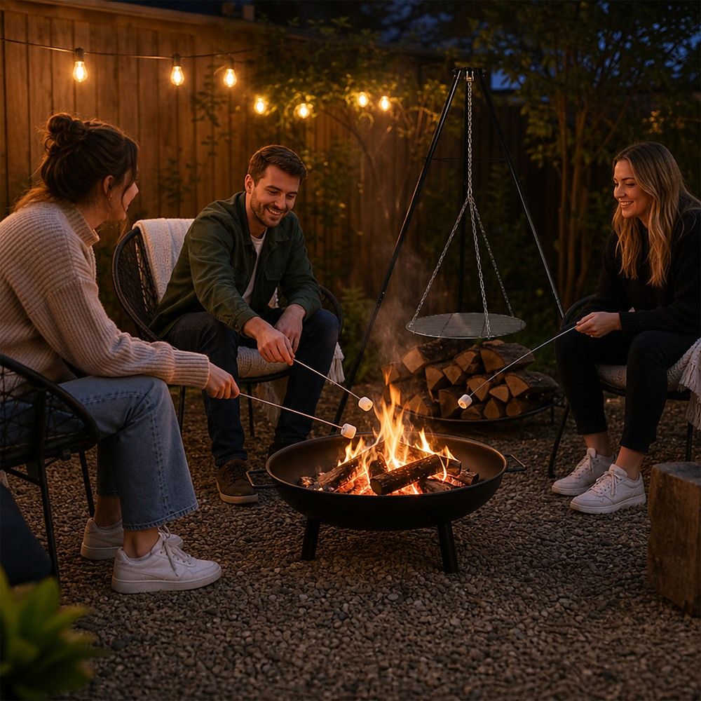 Tripod Garden Fire Pit BBQ – Cast Iron & Steel Round Outdoor Fire Bowl-BBQs-PEROZ Accessories