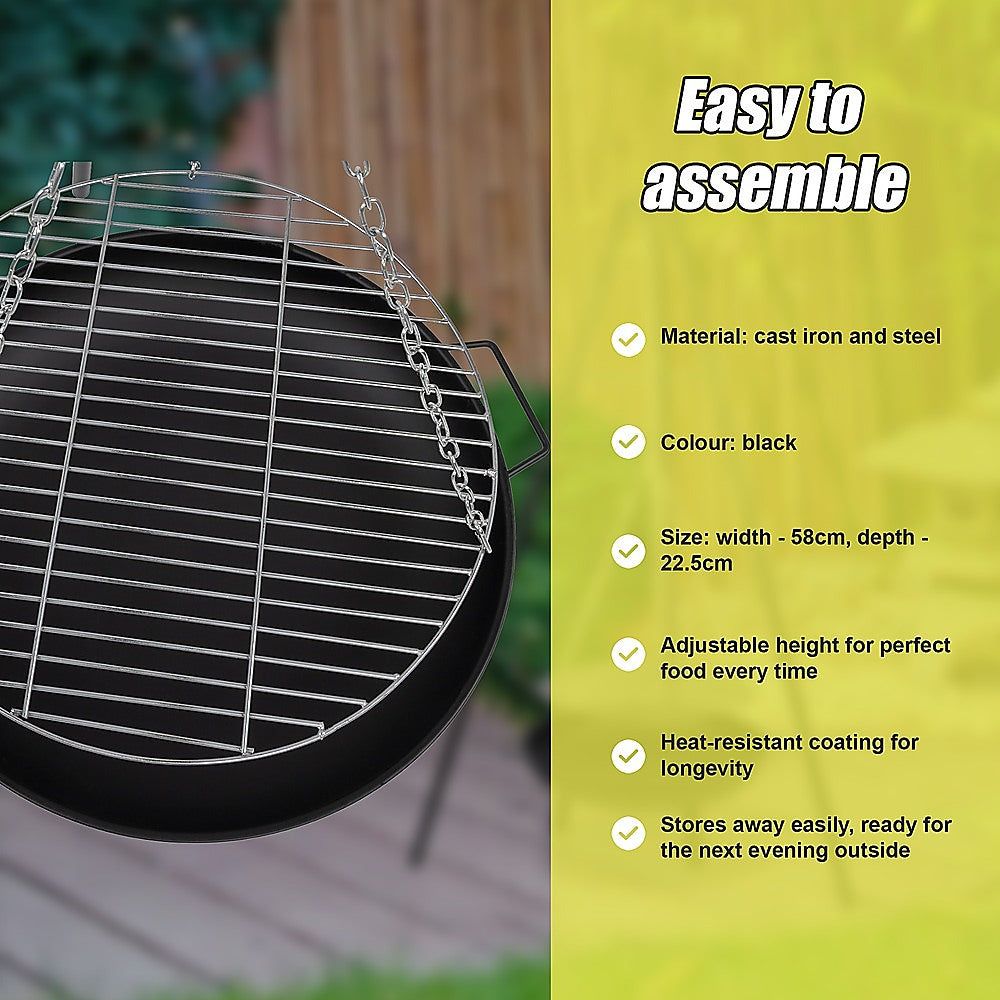 Tripod Garden Fire Pit BBQ Barbecue Cast Iron & Steel Fire Pit Bowl Round-BBQs-PEROZ Accessories