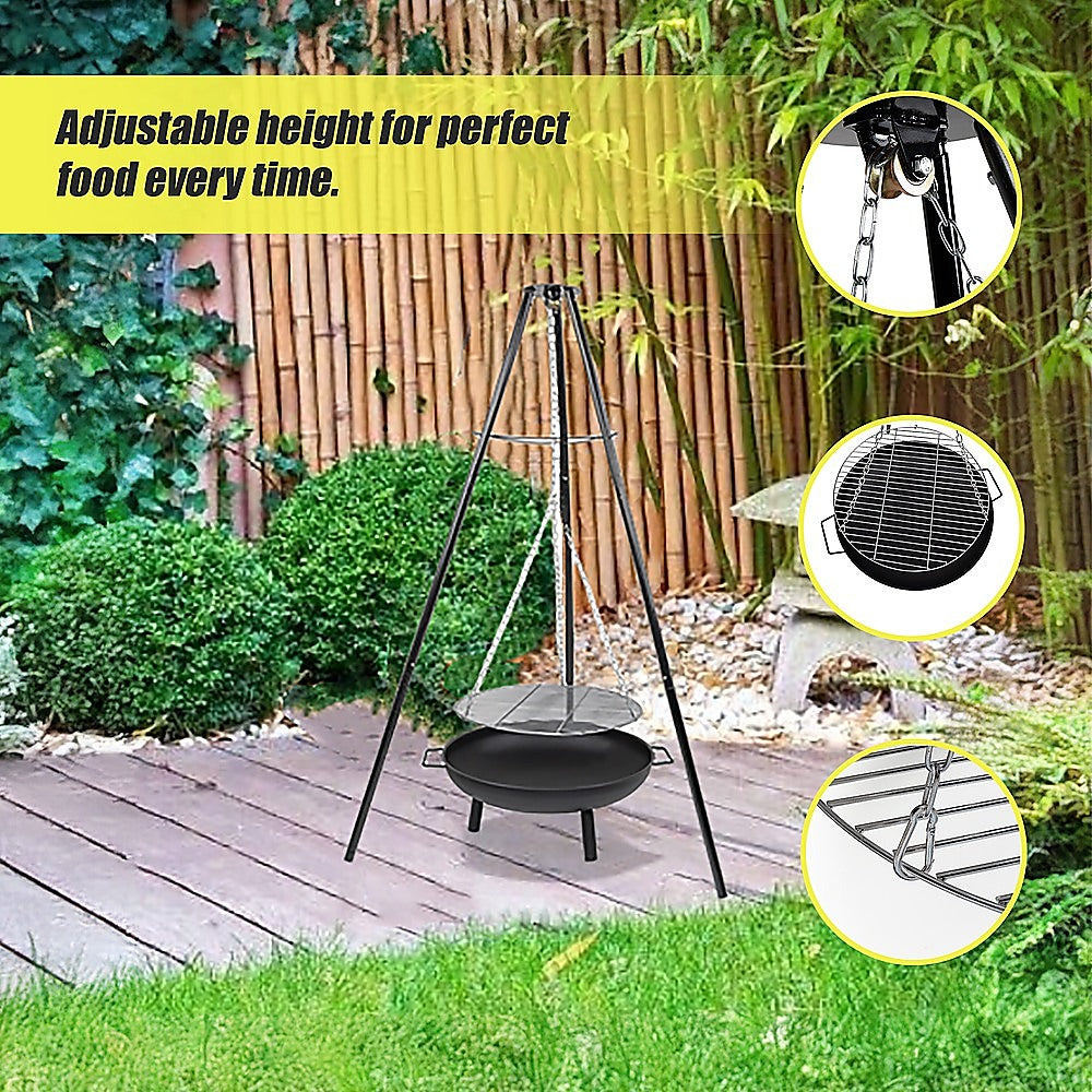 Tripod Garden Fire Pit BBQ Barbecue Cast Iron & Steel Fire Pit Bowl Round-BBQs-PEROZ Accessories