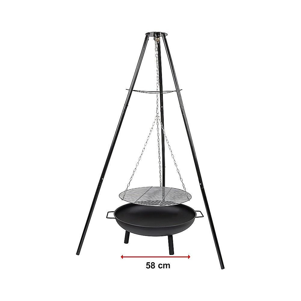Tripod Garden Fire Pit BBQ Barbecue Cast Iron & Steel Fire Pit Bowl Round-BBQs-PEROZ Accessories
