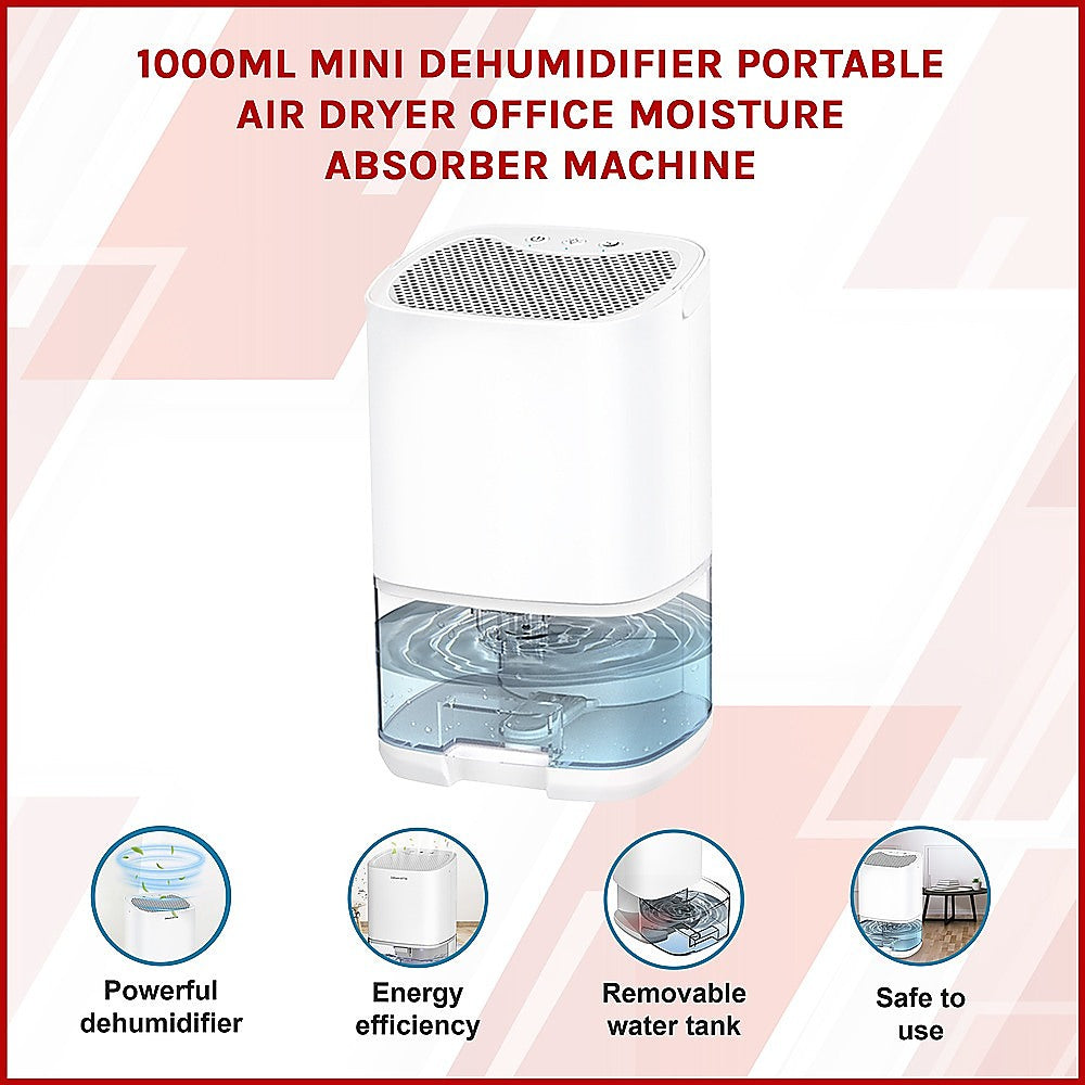 1000ML Mini Dehumidifier Portable Air Dryer Office Moisture Absorber Machine-Aroma Diffusers & Humidifiers-PEROZ Accessories