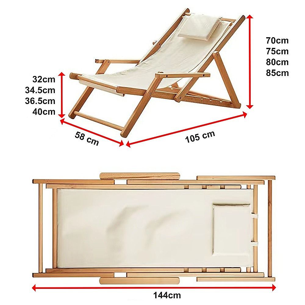 Premium Foldable Wooden Sling Chair Outdoor Patio Lounge Chair with Head Cushion-Baby & Kids > Baby & Kid&