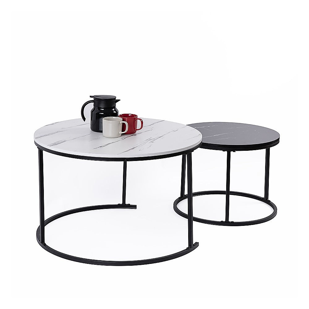 Set of 2 Coffee Table Round Marble Nesting Side End Table Furniture-Furniture > Living Room > Coffee Tables-PEROZ Accessories