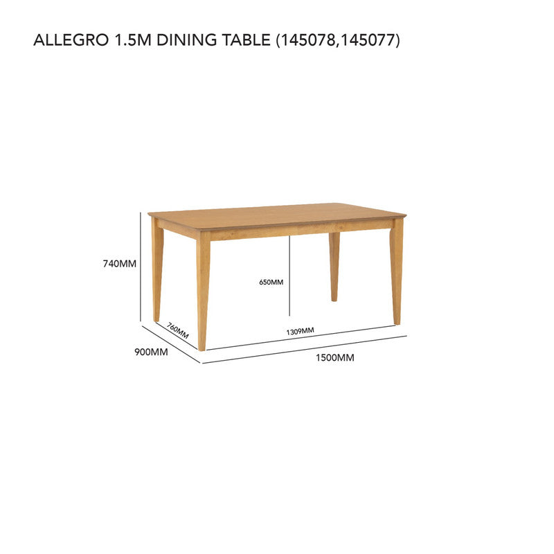 Allergo Dining Table 150cm Timber Dining Table - Natural-Furniture > Dining > Dining Tables-PEROZ Accessories