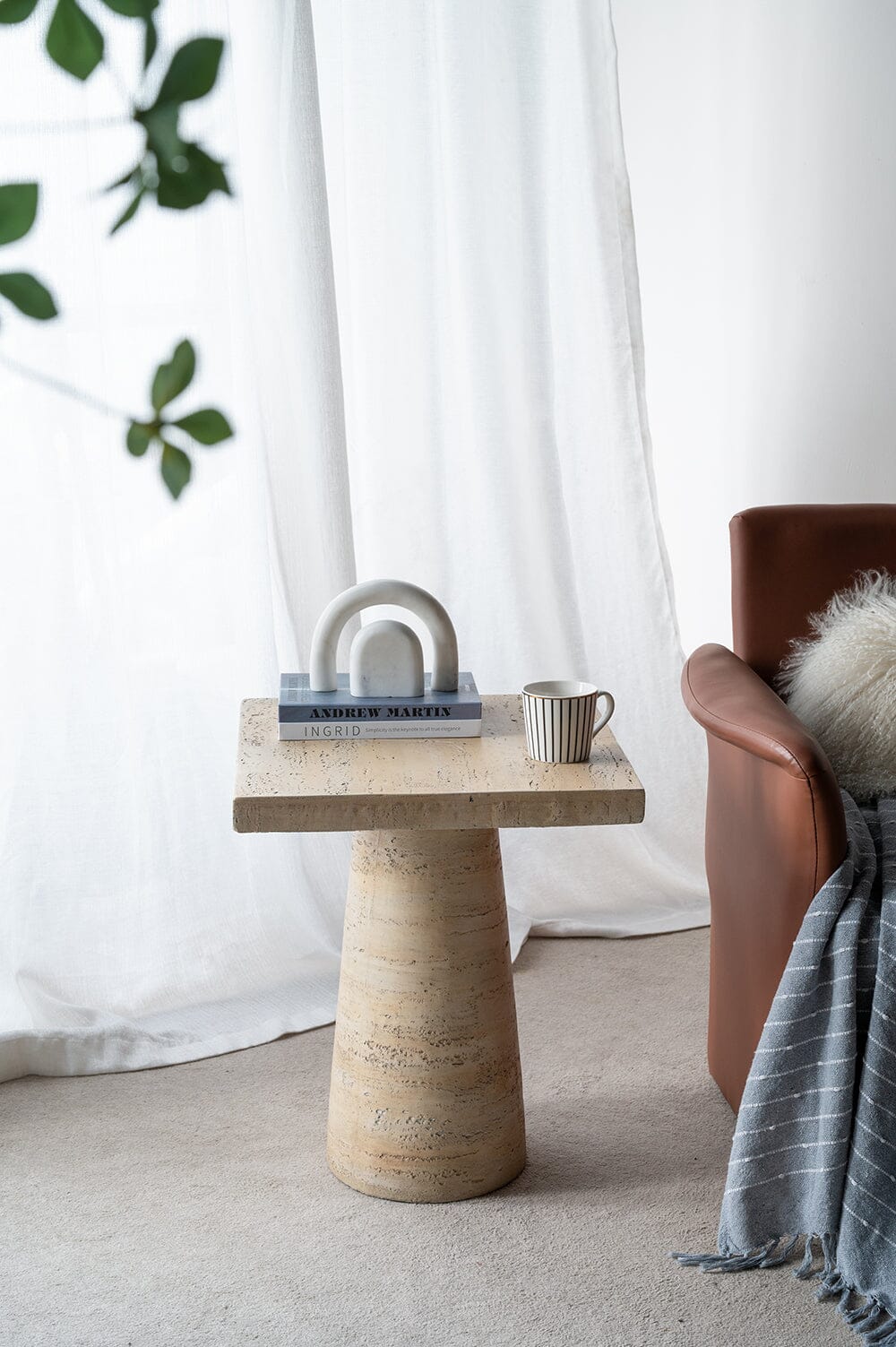LOGAN CEMENT SQUARE SIDE TABLE-Furniture > Living Room > Side Tables-PEROZ Accessories