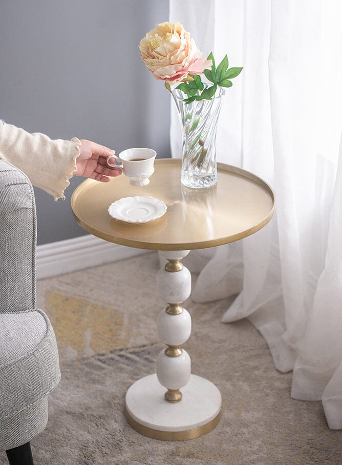JESICCA MARBLE AND ALUMINUIM HAND MADE SIDE TABLE-Furniture > Living Room > Side Tables-PEROZ Accessories