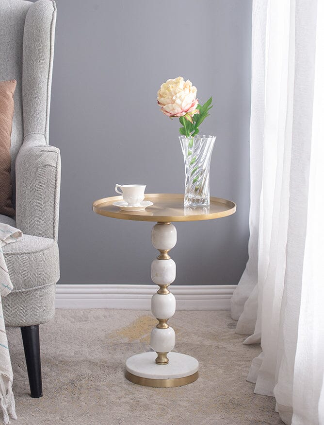 JESICCA MARBLE AND ALUMINUIM HAND MADE SIDE TABLE-Furniture > Living Room > Side Tables-PEROZ Accessories
