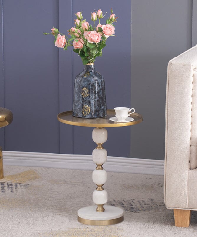 JESICCA MARBLE AND ALUMINUIM HAND MADE SIDE TABLE-Furniture > Living Room > Side Tables-PEROZ Accessories