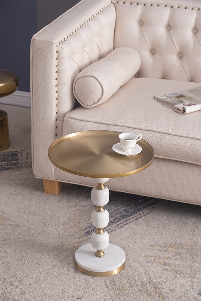 JESICCA MARBLE AND ALUMINUIM HAND MADE SIDE TABLE-Furniture > Living Room > Side Tables-PEROZ Accessories