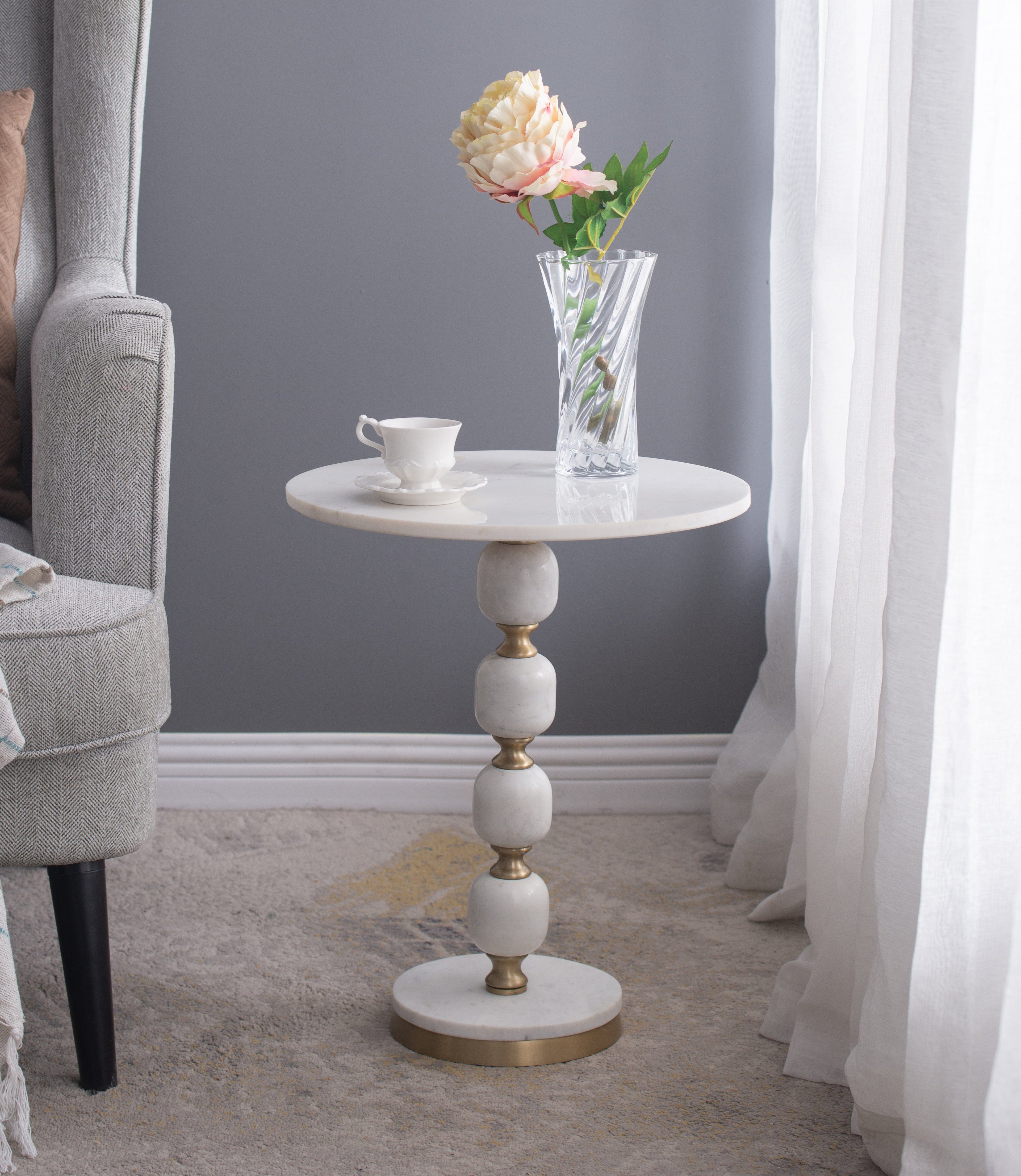 PEBBLE MARBLE AND ALUMINUIM HAND MADE SIDE TABLE-Furniture > Living Room > Side Tables-PEROZ Accessories