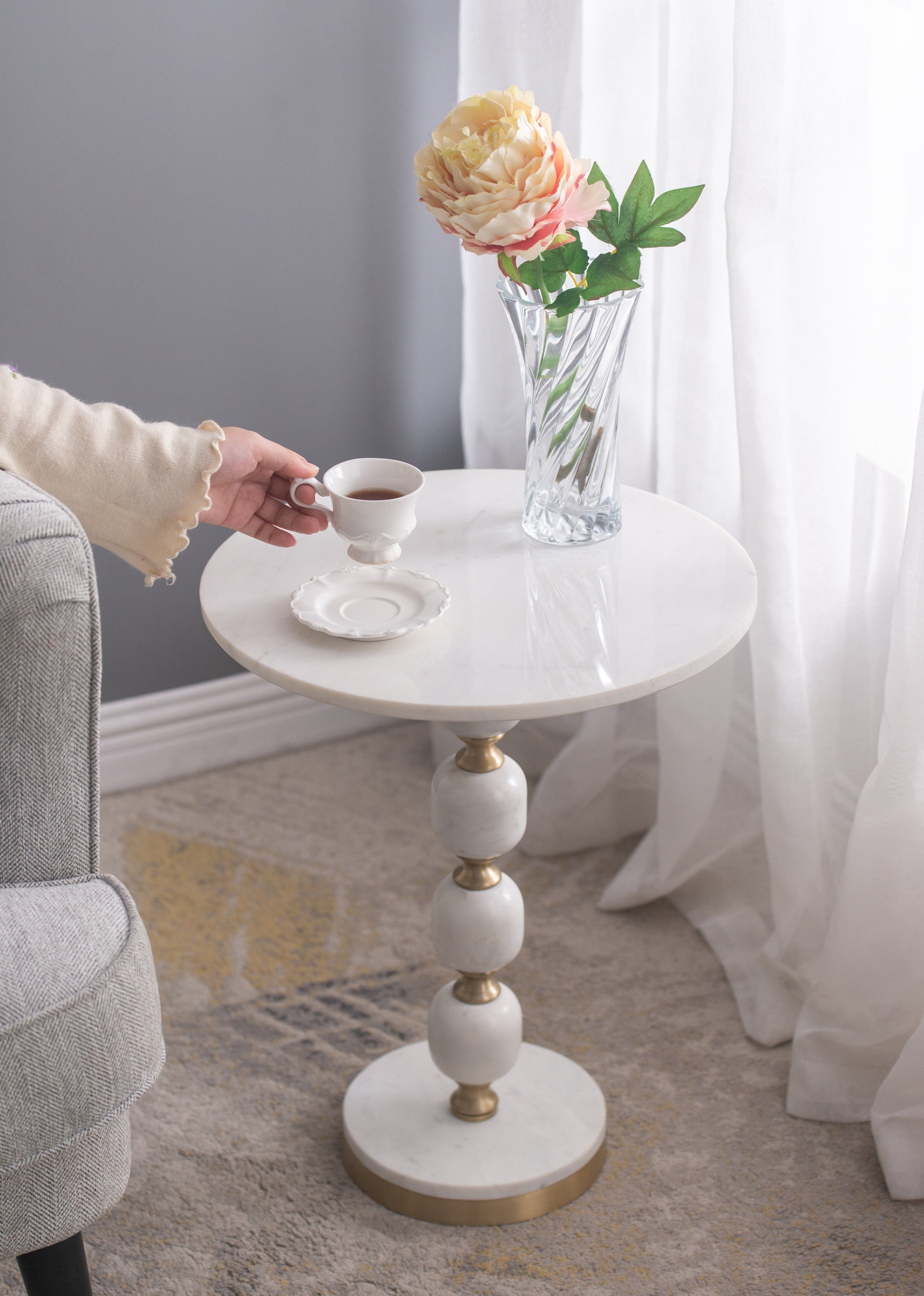 PEBBLE MARBLE AND ALUMINUIM HAND MADE SIDE TABLE-Furniture > Living Room > Side Tables-PEROZ Accessories