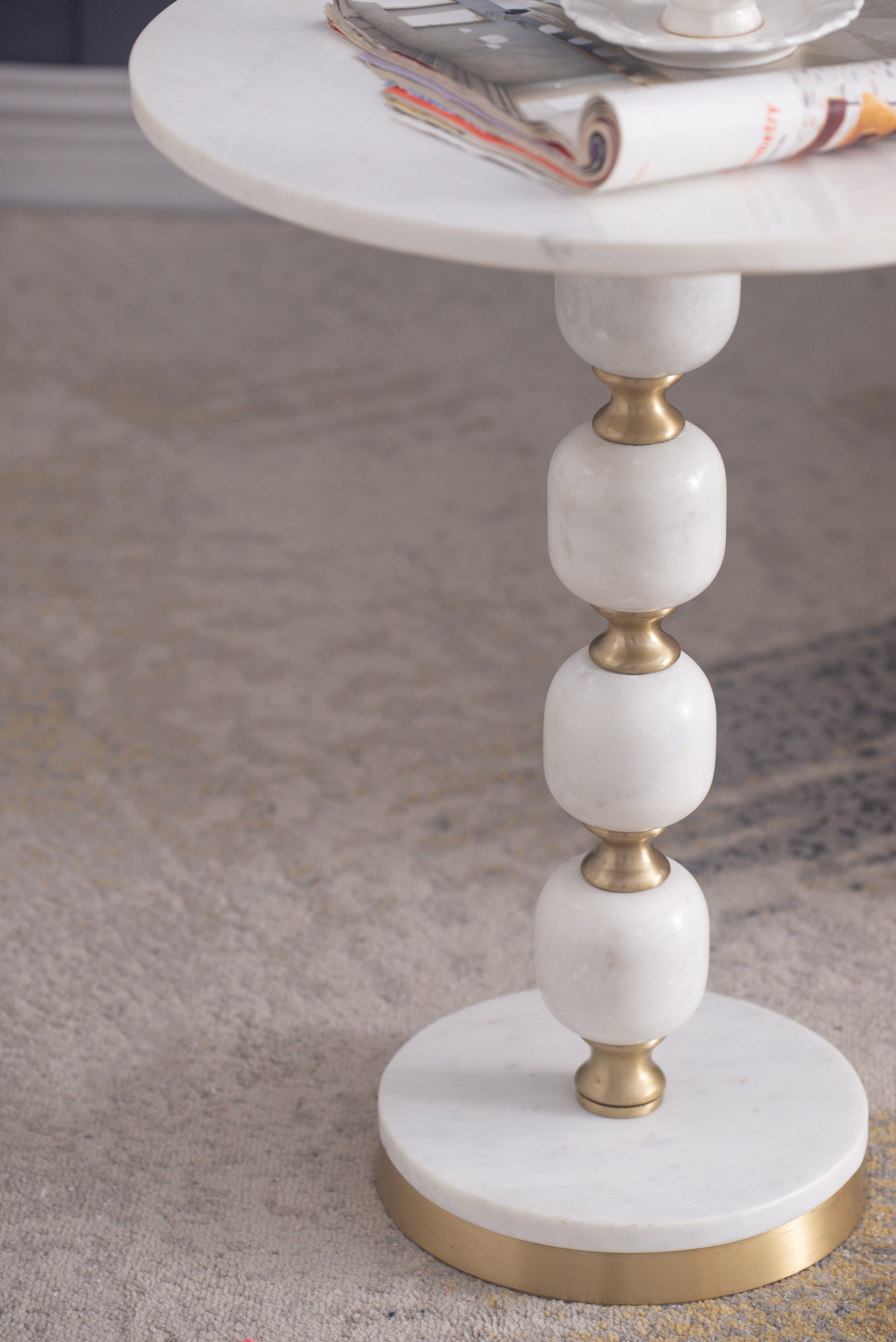 PEBBLE MARBLE AND ALUMINUIM HAND MADE SIDE TABLE-Furniture > Living Room > Side Tables-PEROZ Accessories