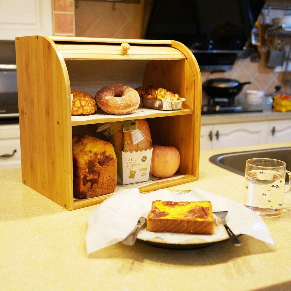 Bamboo Bread Storage Box - 2 Compartment Sections-Home & Garden > Kitchenware > Food Storage-PEROZ Accessories