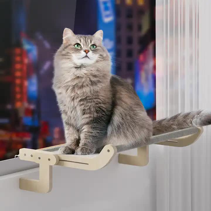 Wall-Mounted Cat Hammock Bed- Wooden Frame, Comfortable and Space-Saving Design for Pets-Pet Care > Cat Supplies > Cat Furniture-PEROZ Accessories