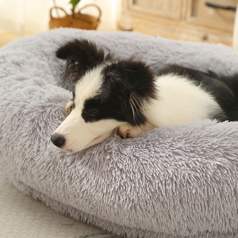 Fluffy Donut-Shaped Pet Bed- Soft, Cozy, and Anti-Anxiety for Dogs and Cats, Machine Washable Light Gray Size:M 75*55*18cm-Pet Care > Dog Supplies > Dog Beds-PEROZ Accessories