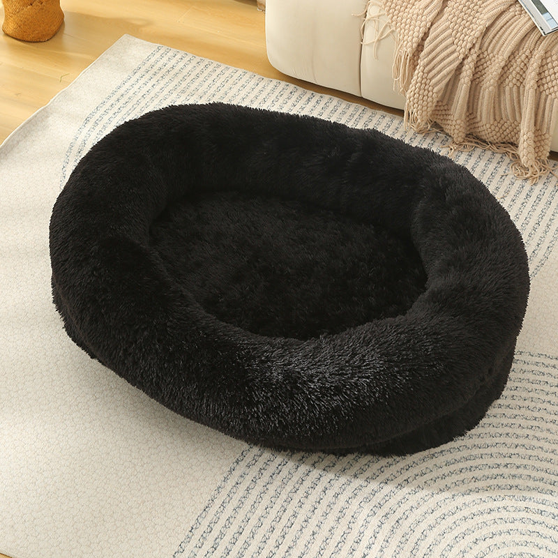 Fluffy Donut-Shaped Pet Bed- Soft, Cozy, and Anti-Anxiety for Dogs and Cats, Machine Washable Black Size:M 75*55*18cm-Pet Care > Dog Supplies > Dog Beds-PEROZ Accessories