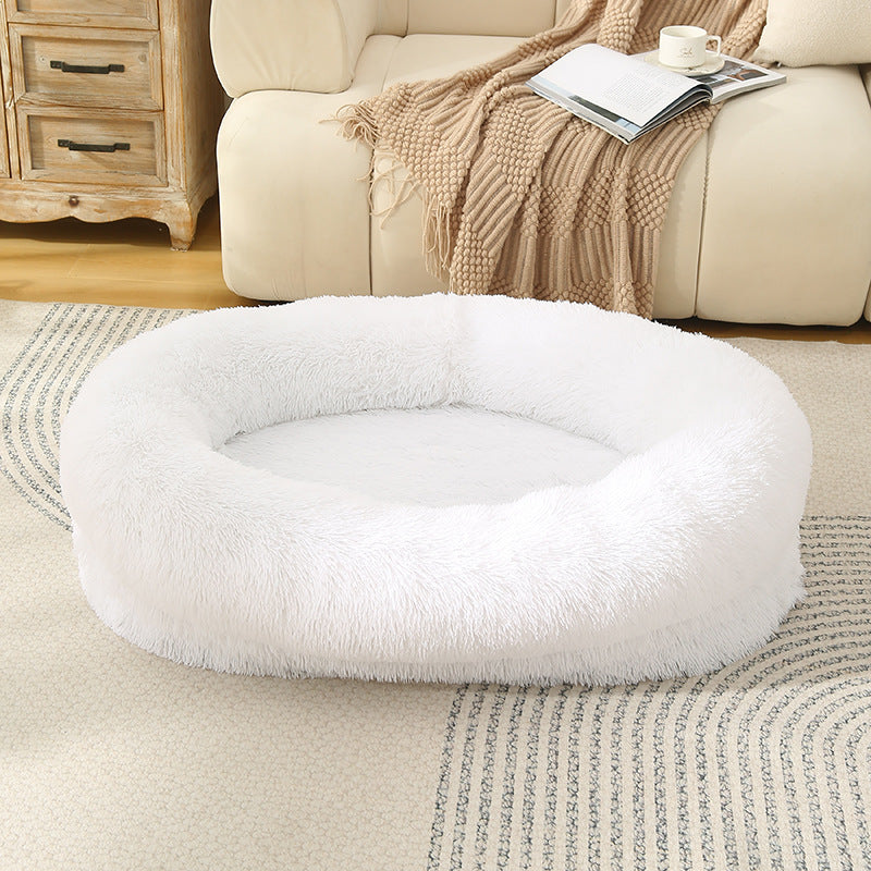 Fluffy Donut-Shaped Pet Bed- Soft, Cozy, and Anti-Anxiety for Dogs and Cats, Machine Washable White Size:L 90*65*20cm-Pet Care > Dog Supplies > Dog Beds-PEROZ Accessories