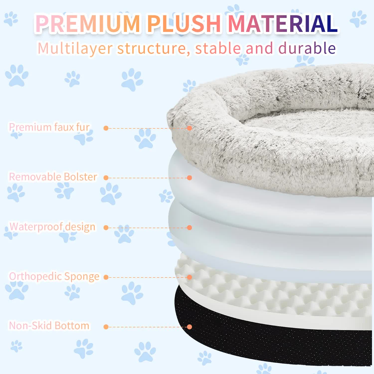 Fluffy Donut-Shaped Pet Bed- Soft, Cozy, and Anti-Anxiety for Dogs and Cats, Machine Washable Rainbow-colored Size:S 60*15*18cm-Pet Care > Dog Supplies > Dog Beds-PEROZ Accessories