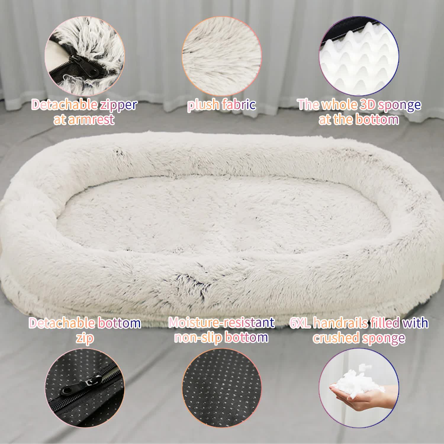 Fluffy Donut-Shaped Pet Bed- Soft, Cozy, and Anti-Anxiety for Dogs and Cats, Machine Washable Rainbow-colored Size:S 60*15*18cm-Pet Care > Dog Supplies > Dog Beds-PEROZ Accessories