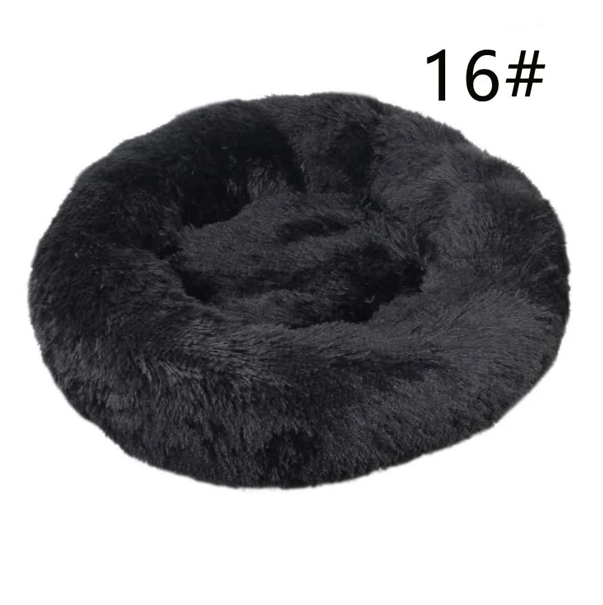 Calming Donut Pet Bed -Soft Faux Fur, Anti-Anxiety Fluffy Round Bed for Cats and Small Dogs (Black)40cm-Pet Care > Dog Supplies > Dog Beds-PEROZ Accessories