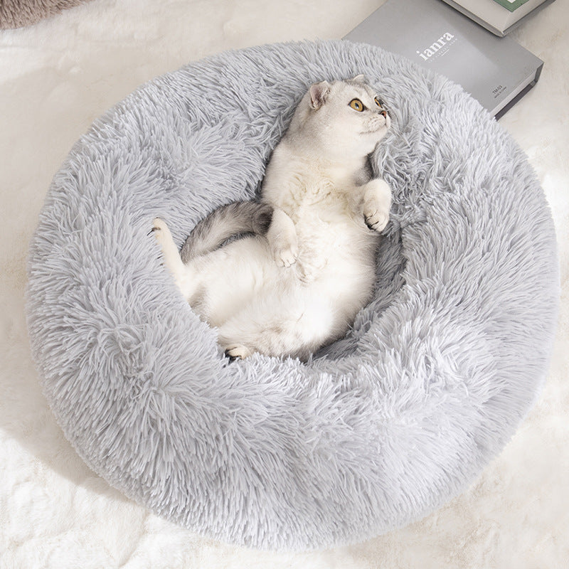 Calming Donut Pet Bed -Soft Faux Fur, Anti-Anxiety Fluffy Round Bed for Cats and Small Dogs (blue)50cm-Pet Care > Dog Supplies > Dog Beds-PEROZ Accessories