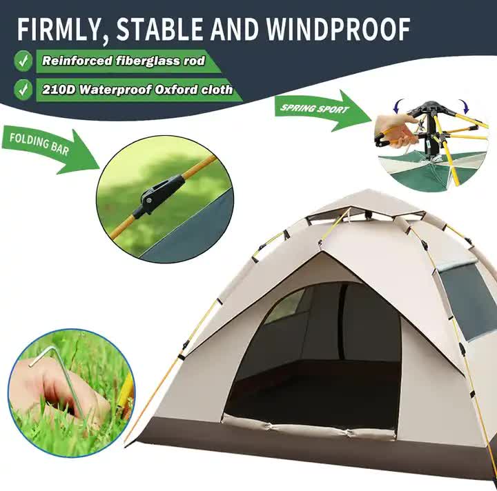 210*200*135cm Outdoor Family Instant Ultralight Portable Folding Popup Waterproof Oxford Fiberglass Automatic Tent For Camping Events-Outdoor Recreation > Camping > Tents-PEROZ Accessories