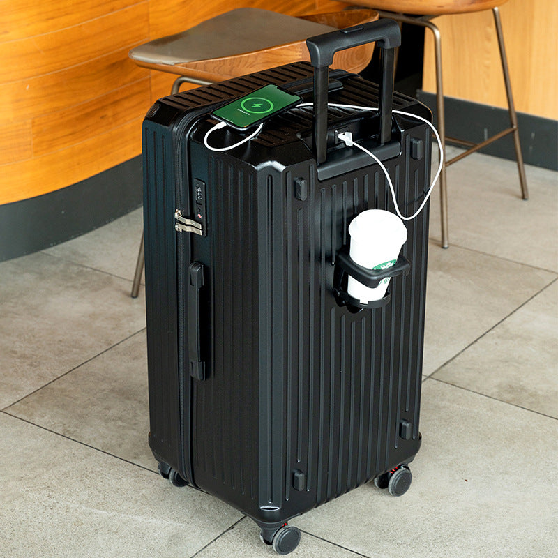 Smart Hard-Shell Luggage with USB Charging Port & Cup Holder - 24"Spinner Suitcase in Back-Home & Garden > Travel > Suitcases-PEROZ Accessories