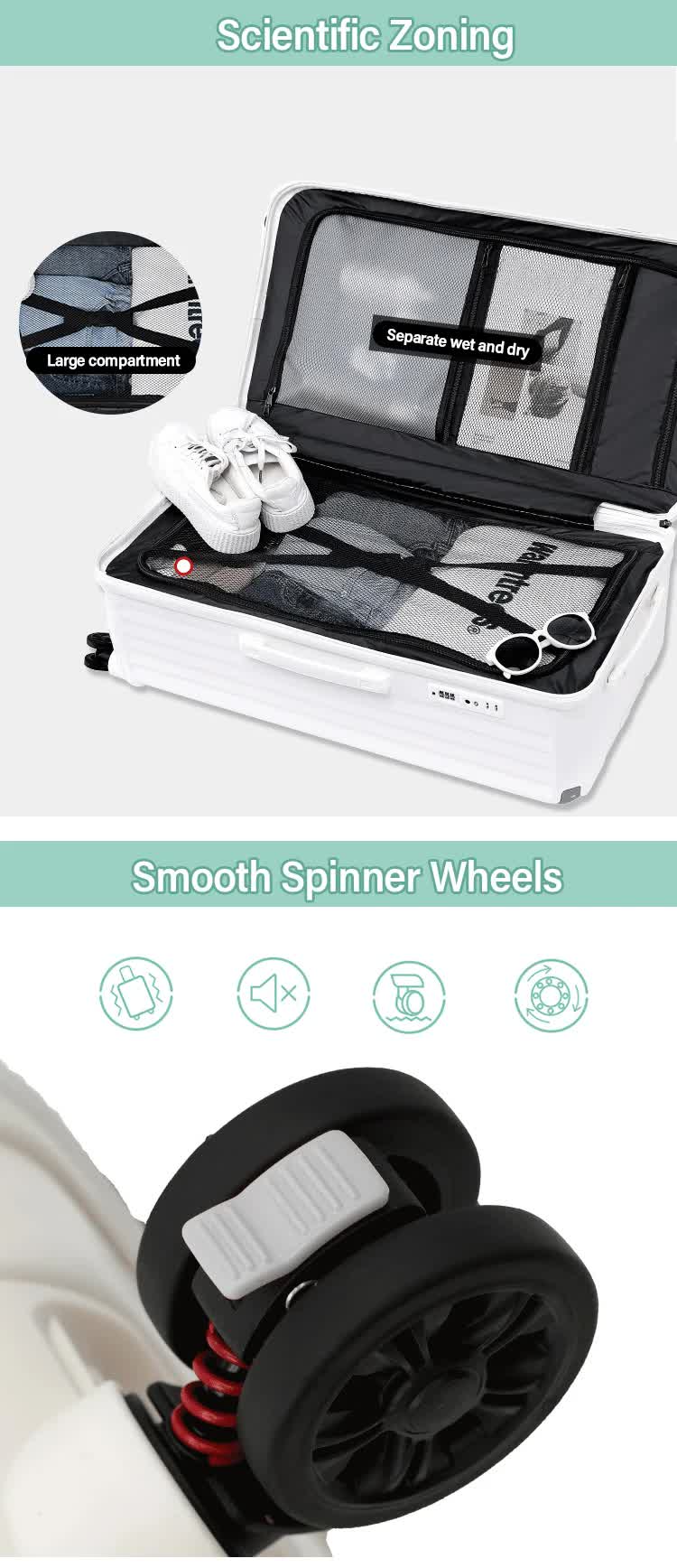 Smart Hard-Shell Luggage with USB Charging Port & Cup Holder - 20"Spinner Suitcase in White-Home & Garden > Travel > Suitcases-PEROZ Accessories