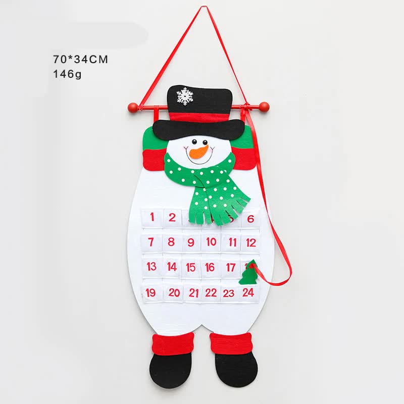 Snowman Advent Calendar - Felt Christmas Countdown with 24 Pockets for Kids, Wall Hanging Decor-Occasions > Christmas > Christmas Decorations-PEROZ Accessories
