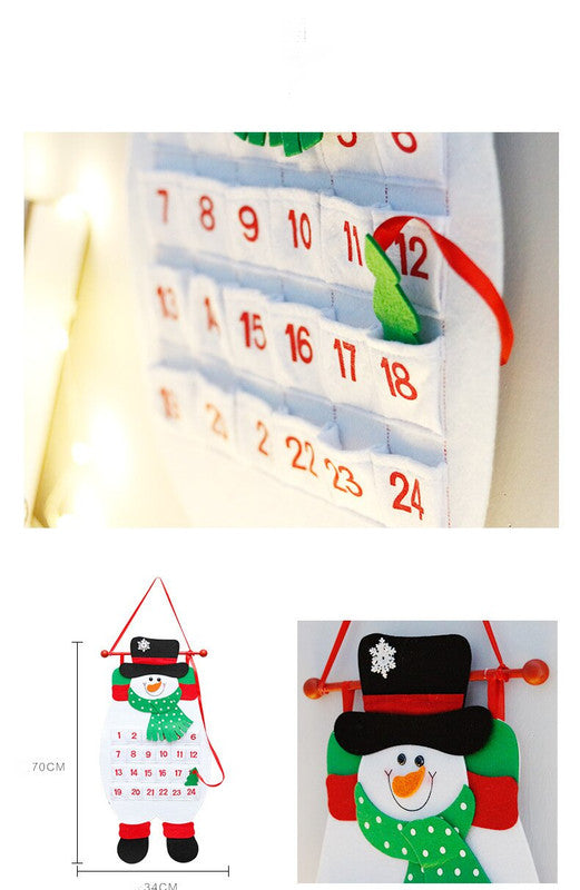 Snowman Advent Calendar - Felt Christmas Countdown with 24 Pockets for Kids, Wall Hanging Decor-Occasions > Christmas > Christmas Decorations-PEROZ Accessories