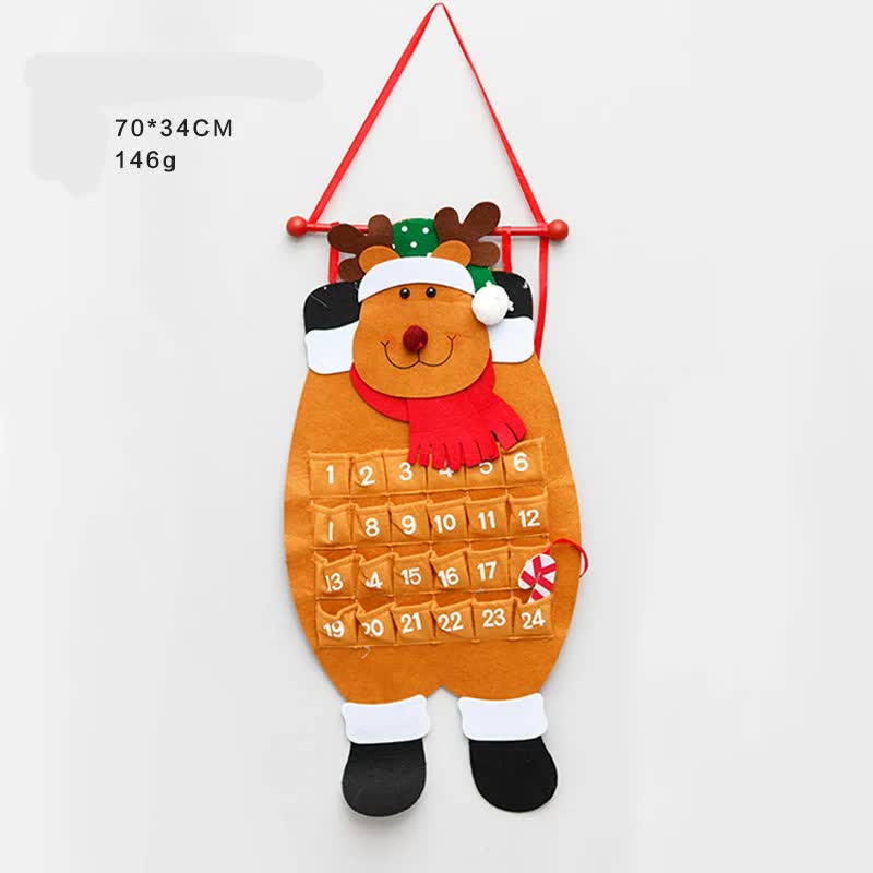 Reindeer Advent Calendar - Felt Christmas Countdown with 24 Pockets, Wall Hanging Decoration for Kids-Occasions > Christmas > Christmas Decorations-PEROZ Accessories
