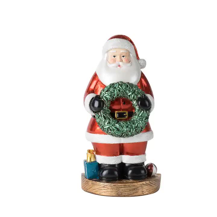 Santa Claus Figurine with Wreath - 18cm Festive Resin Christmas Decoration-Occasions > Christmas > Christmas Decorations-PEROZ Accessories