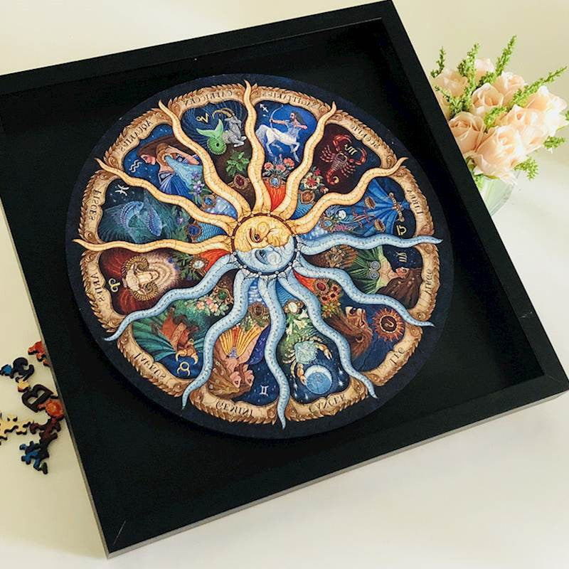 500 Piece Zodiac Circle Jigsaw Puzzle - Colorful Astrology Sun and Moon Jigsaw Puzzle for Adults and Kids-Gift & Novelty > Games > Jigsaw Puzzles & Accessories-PEROZ Accessories