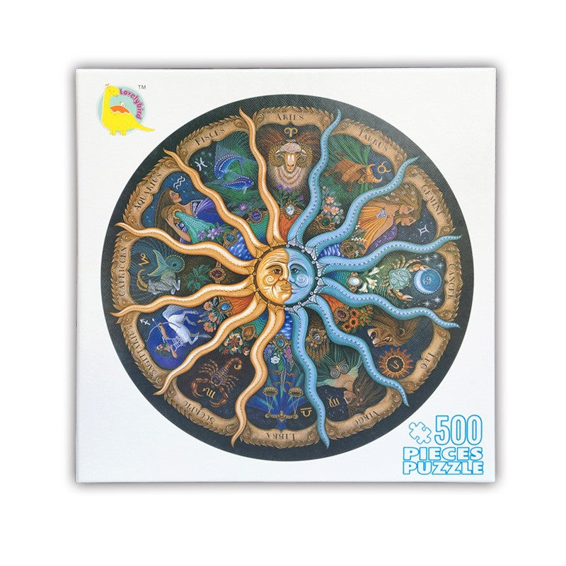 500 Piece Zodiac Circle Jigsaw Puzzle - Colorful Astrology Sun and Moon Jigsaw Puzzle for Adults and Kids-Gift & Novelty > Games > Jigsaw Puzzles & Accessories-PEROZ Accessories