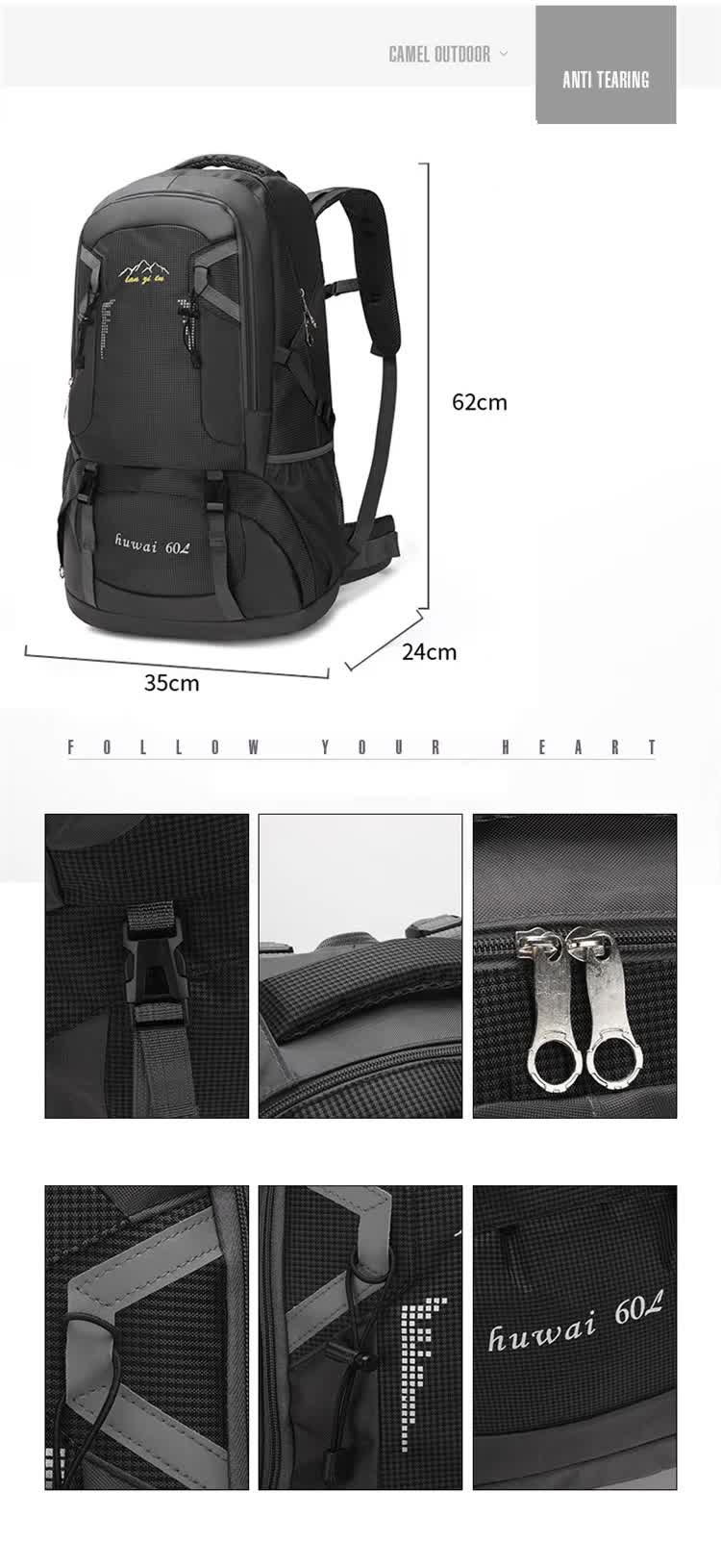 Large 60L Red Waterproof Hiking Backpack for Travel, Camping, and Outdoor Adventures - Durable and Lightweight-Home & Garden > Travel > Backpacks-PEROZ Accessories