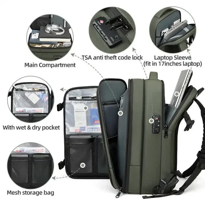 Black Expandable Waterproof Laptop Backpack - Fits 17-Inch Laptop, Anti-Theft Design, Travel Friendly-Home & Garden > Travel > Backpacks-PEROZ Accessories