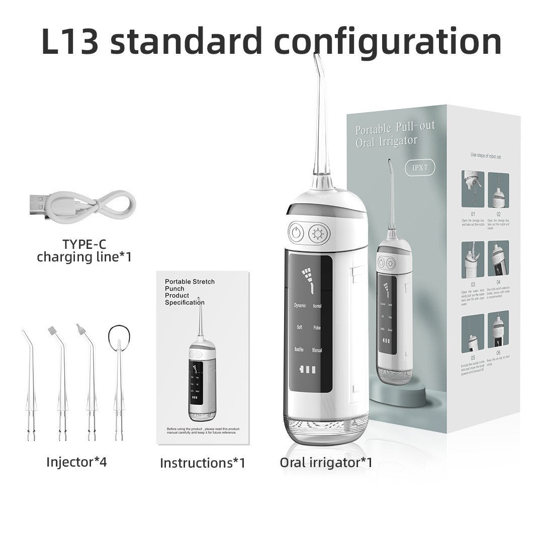 L13 White Portable Electric Water Flosser - Handheld Teeth Cleaner, USB Rechargeable, Deep Oral Irrigator-Oral Care-PEROZ Accessories