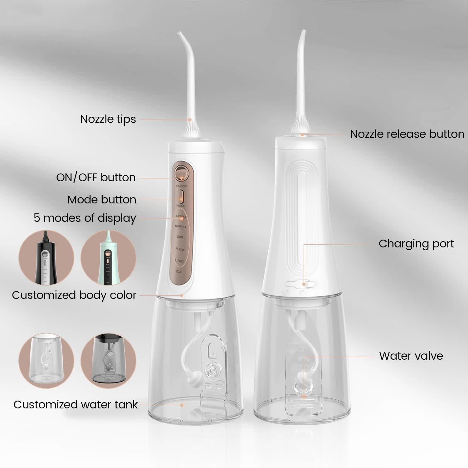 White Portable Rechargeable Water Flosser - Handheld Oral Irrigator for Teeth & Gums-Oral Care-PEROZ Accessories