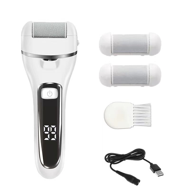 White 3 Pcs Suit Electric Foot Callus Remover with LCD Display | Waterproof Pedicure Set | Dual-Speed Dead Skin Exfoliator for Smooth Feet-Foot Care-PEROZ Accessories
