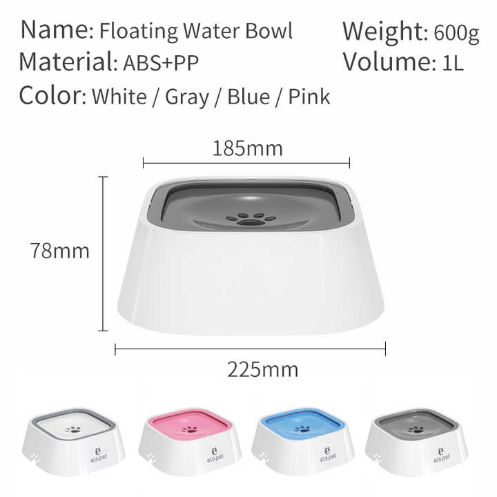 White Anti-Spill Floating Pet Water Bowl for Dogs and Cats - 1L Capacity, Splash-Proof and Anti-Wet Mouth Design-Pet Care > Dog Supplies > Dog Bowls, Feeders & Waterers-PEROZ Accessories