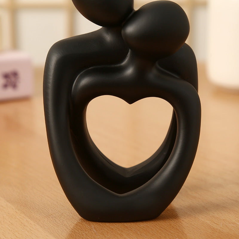 Black Romantic Couple Figurine with Heart Design - Modern Minimalist Decorative Statue-Home & Garden > Decor > Vases & Table Decor-PEROZ Accessories